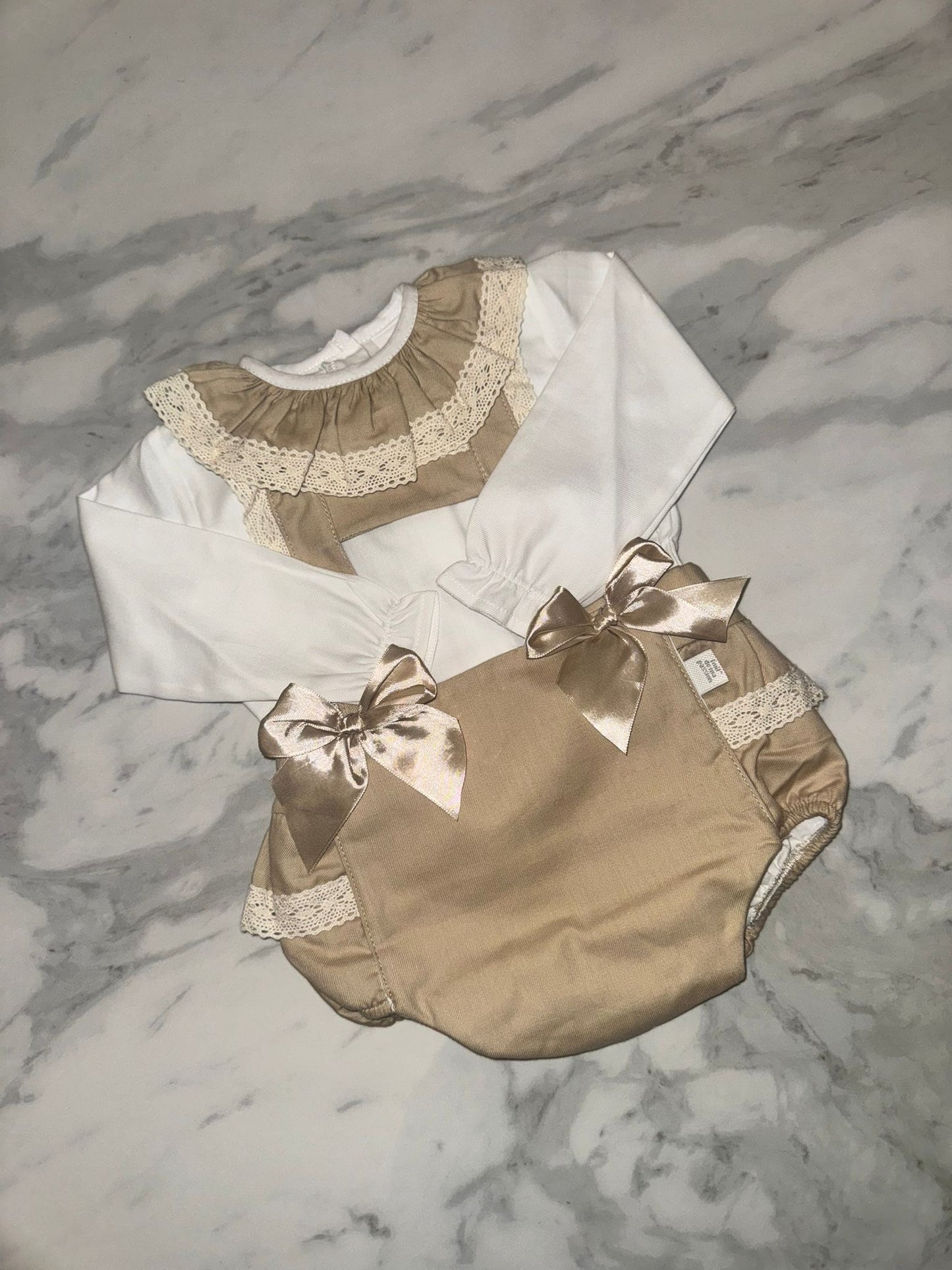 Girls camel bow romper & blouse