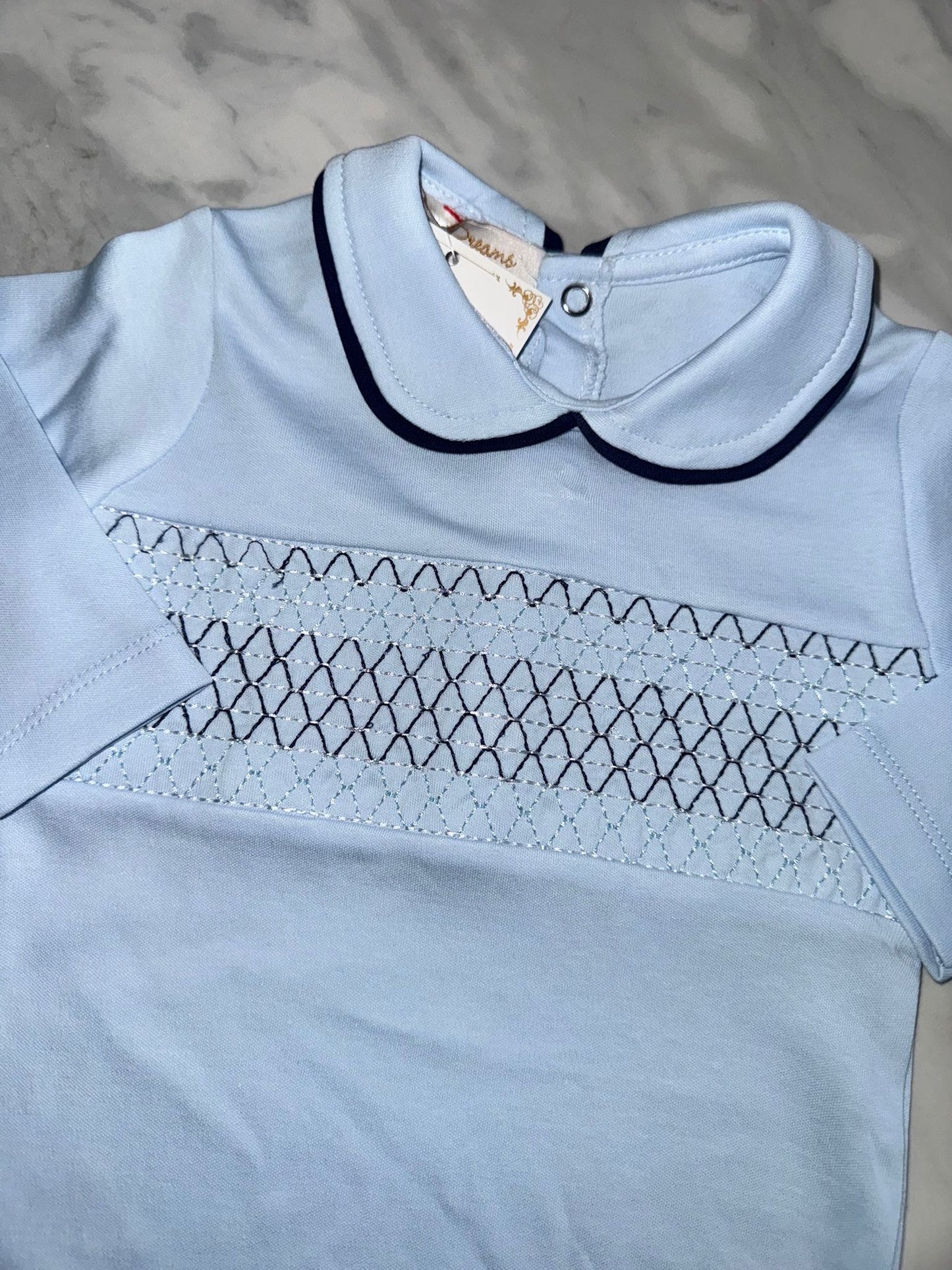 Boys smocked baby grow