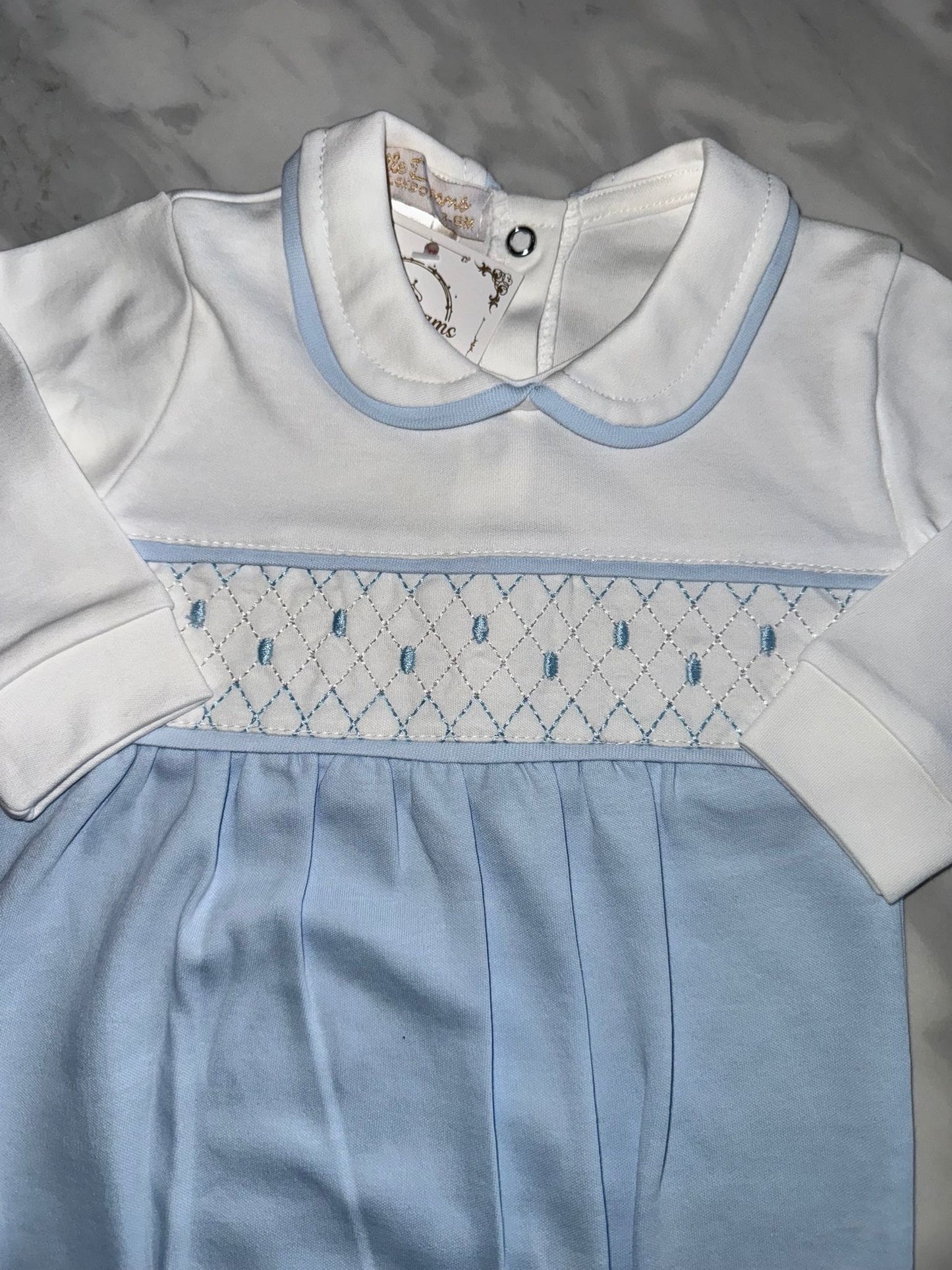 Boys smocked baby grow