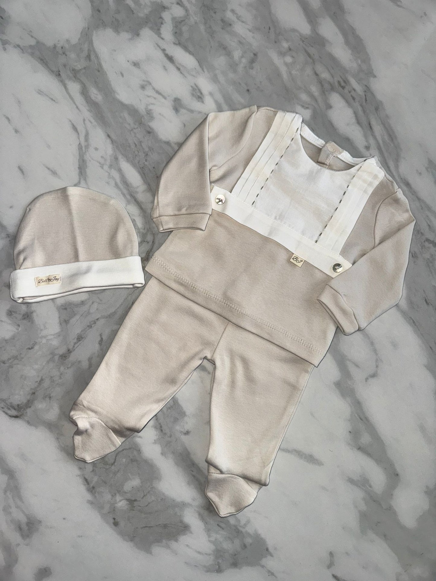Baby boys beige cotton 3 piece set