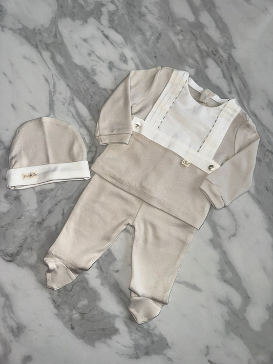 Baby boys beige cotton 3 piece set