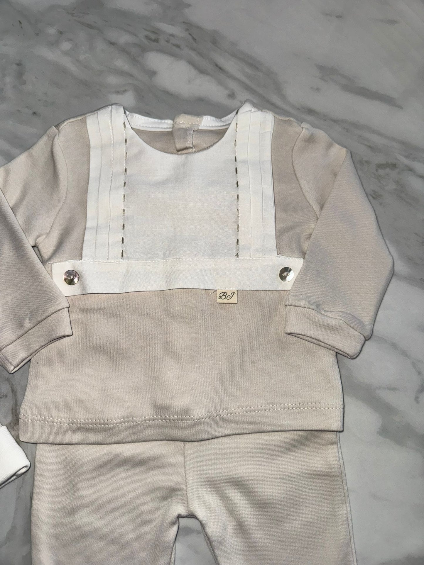 Baby boys beige cotton 3 piece set