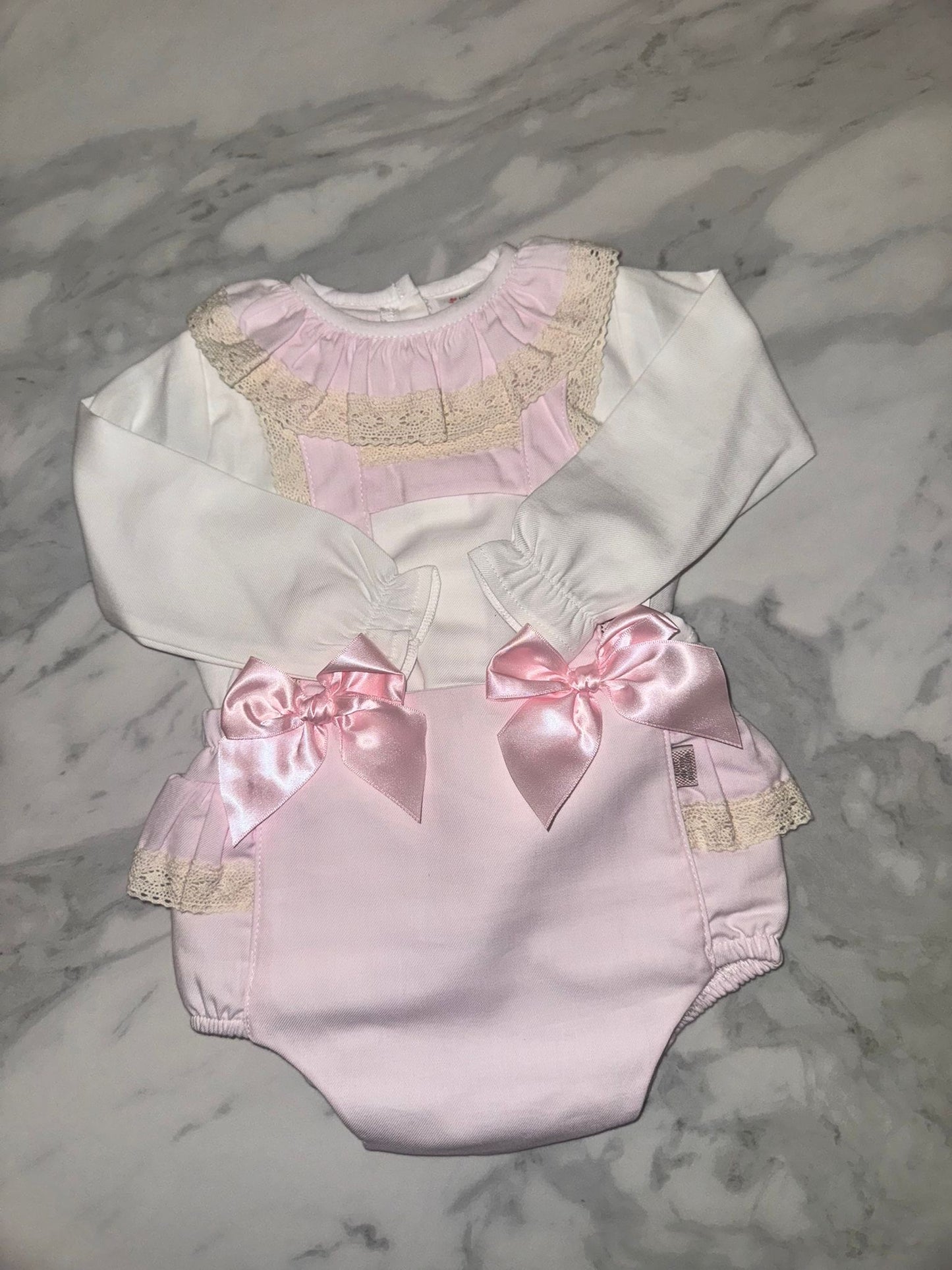 Girls pink bow romper & blouse