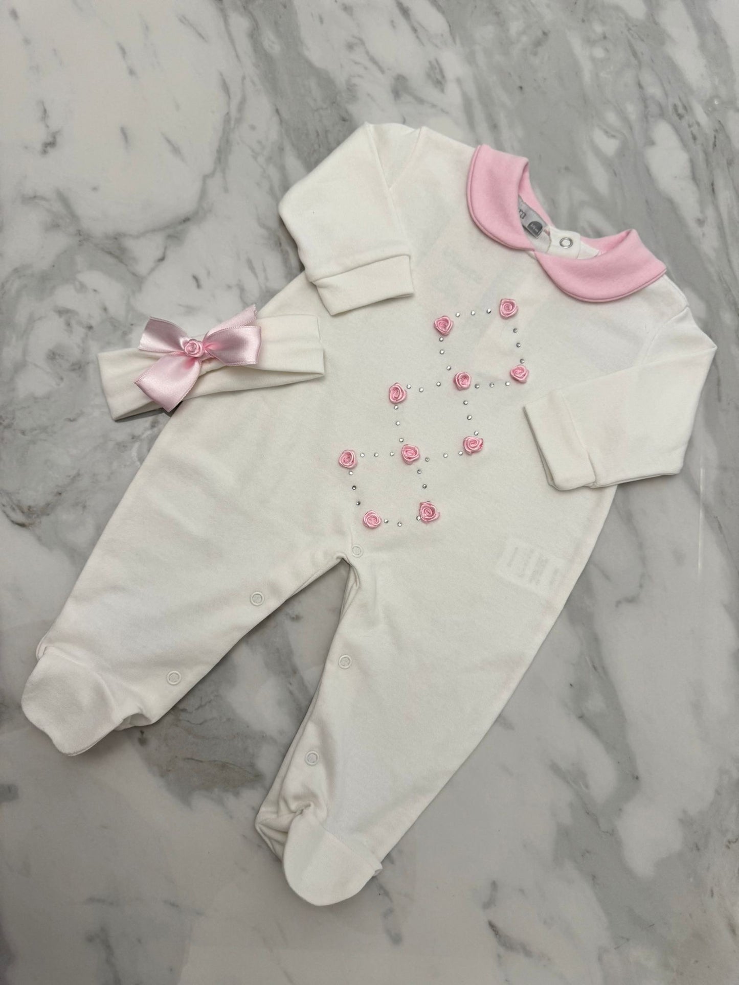 Embellished rosebud babygrow