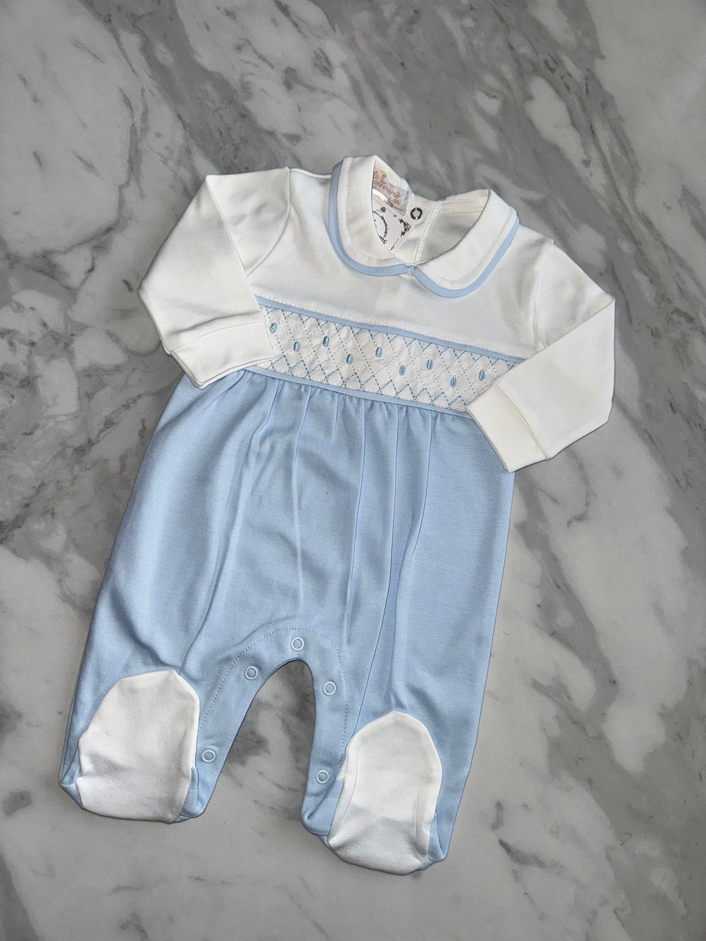 Boys smocked baby grow
