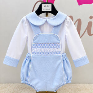 Blue Smocked Romper Set