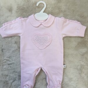 Pink diamonte heart babygrow