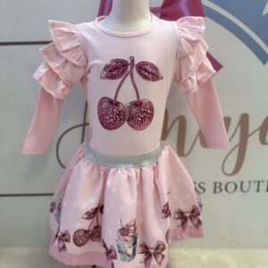 Pink cherry skirt set